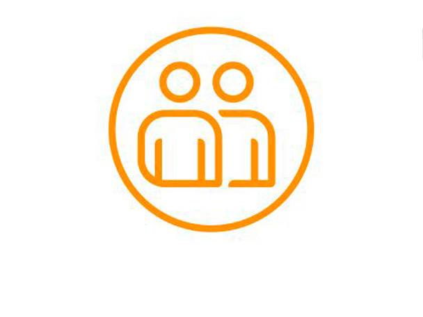 Icon of two people in an orange circle.