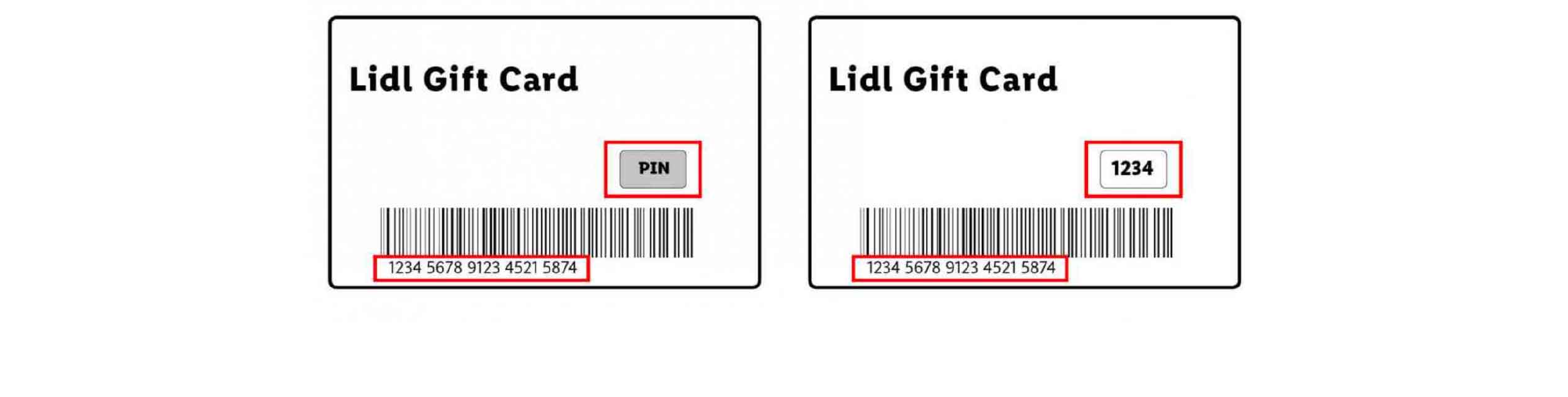 Lidl gift card with PIN and barcode.
