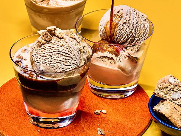 Espresso, ice cream, and biscotti.