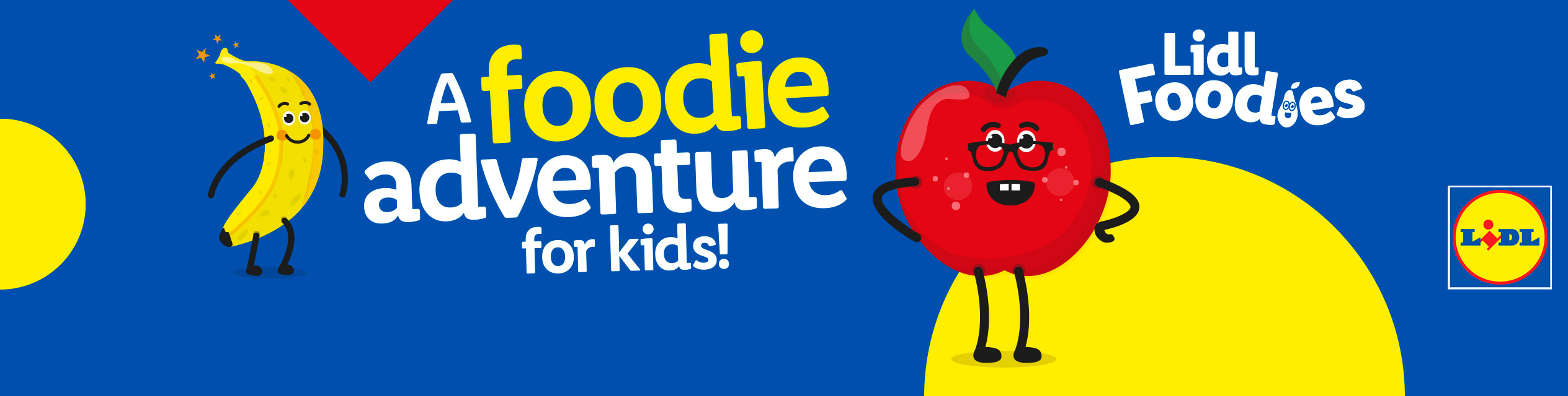 Lidl Foodies kids' food adventure featuring an apple and banana.