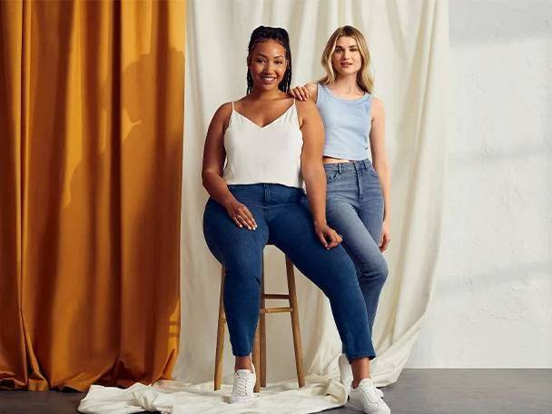 Jeans and tops: Models in jeans and tops.