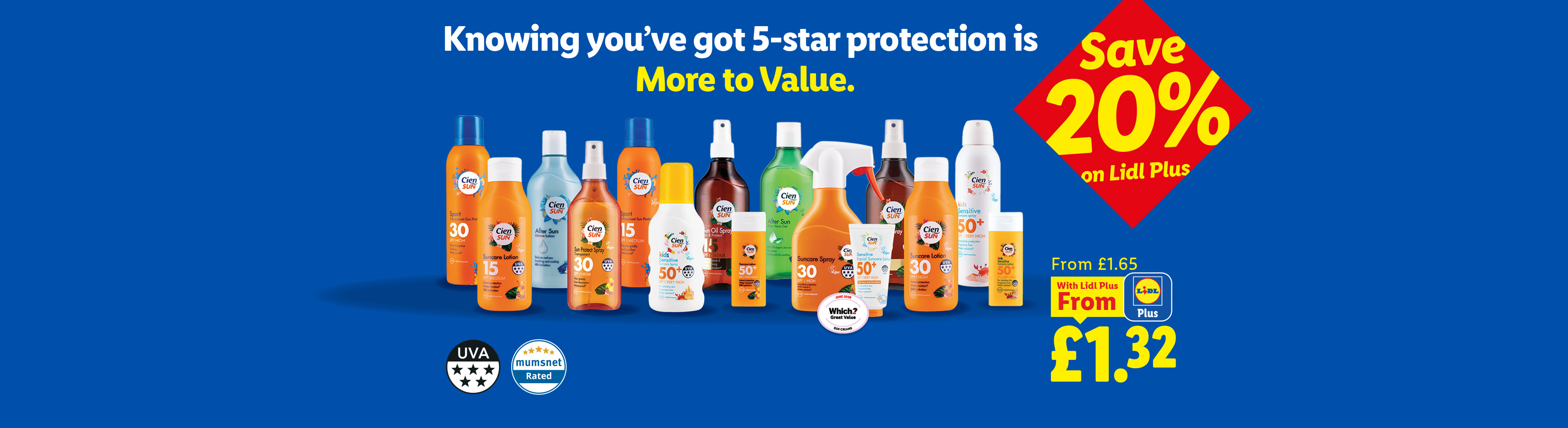 Sunscreen and after-sun products with 5-star protection, 20% off with Lidl Plus.