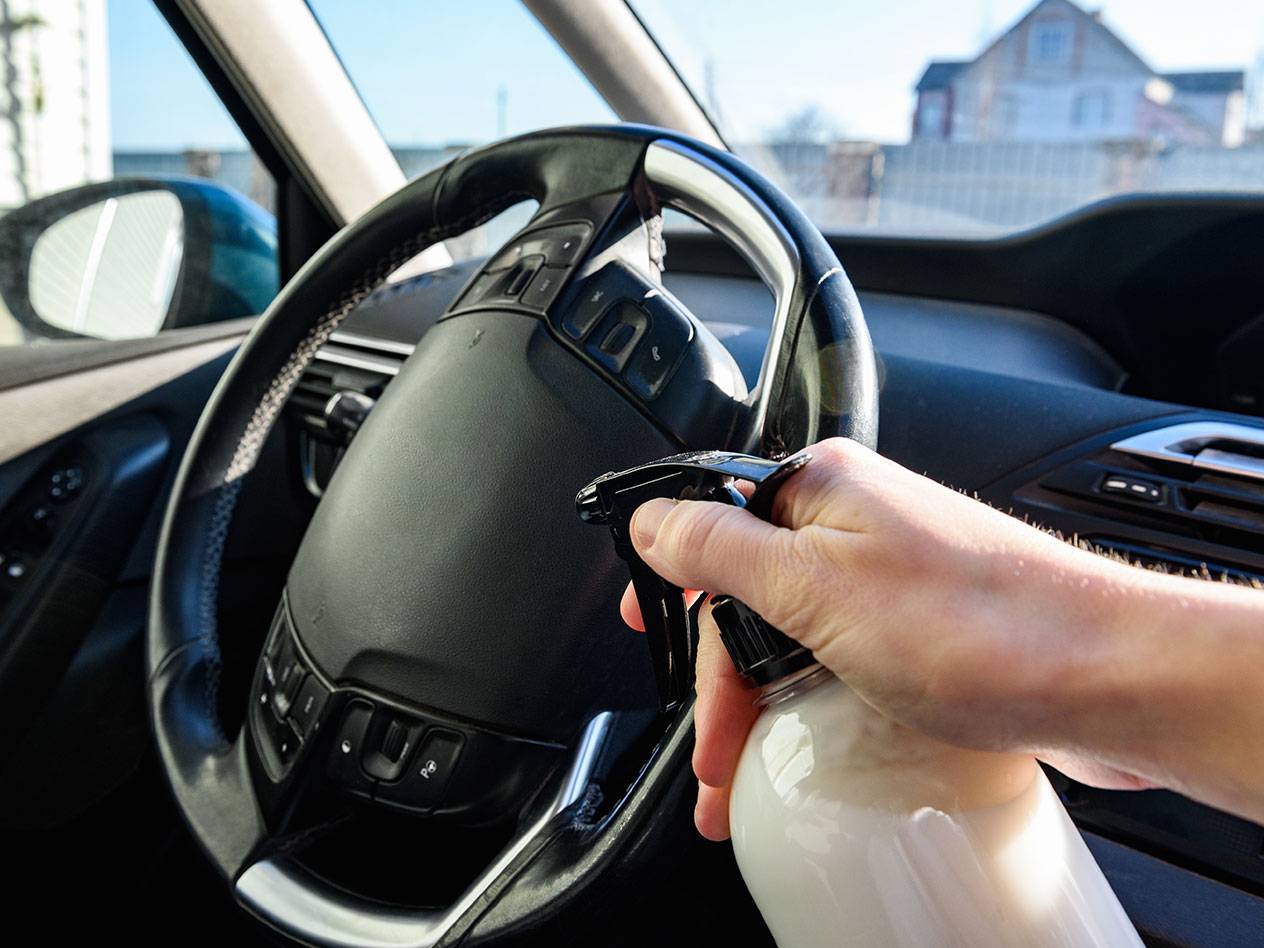 Cleaning car interior with a spray