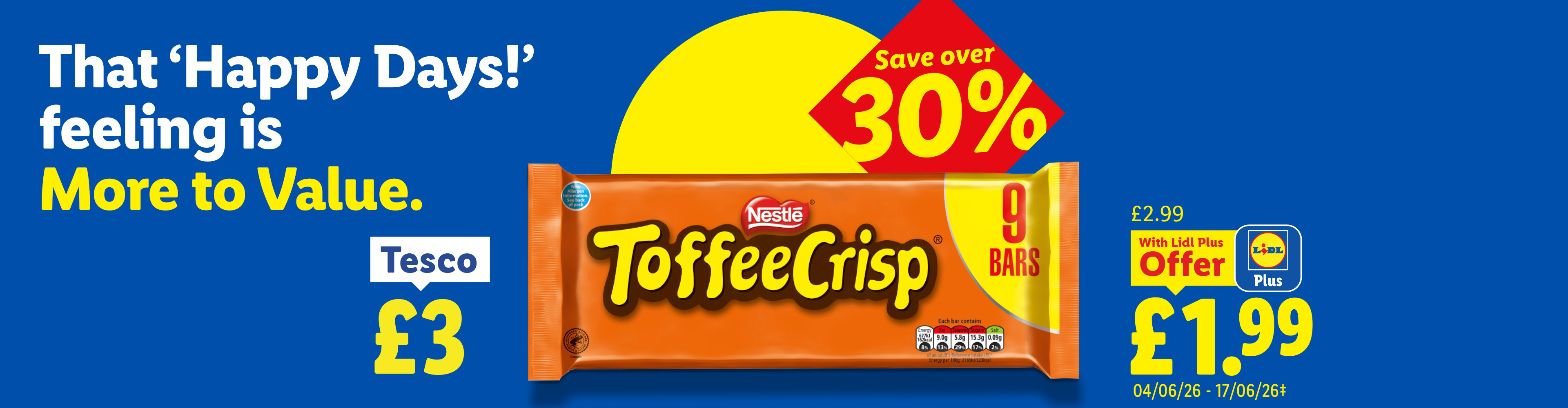 Chocolate bar multipack offer: £1.99 with Lidl Plus, saving over 30% compared to Tesco's £3.