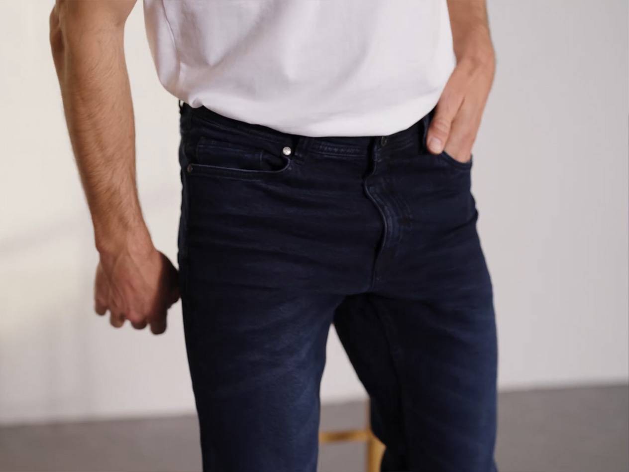 Dark blue jeans.